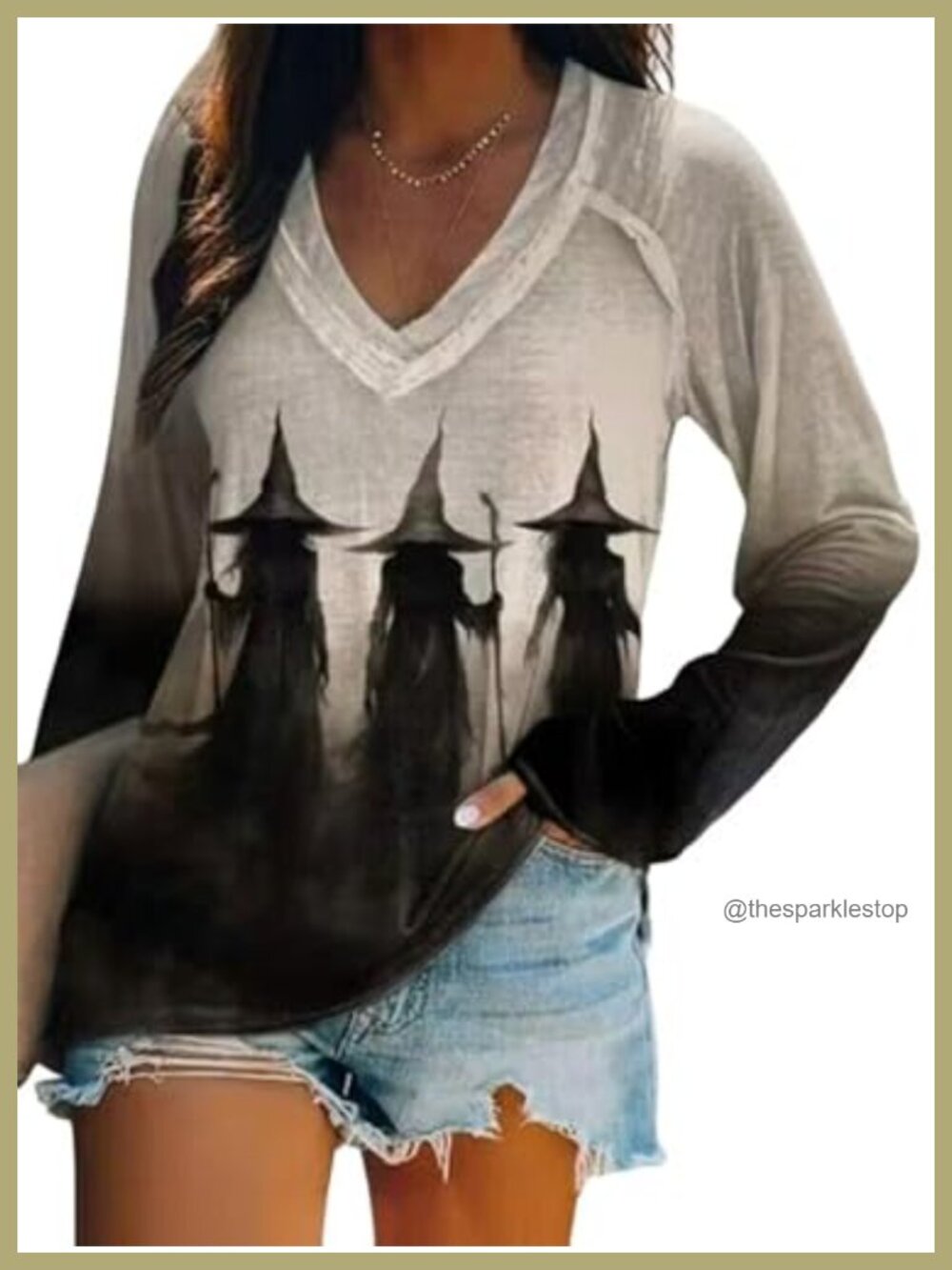 Midsummer Witches Gather Long Sleeve Floral Print Pullover Top
